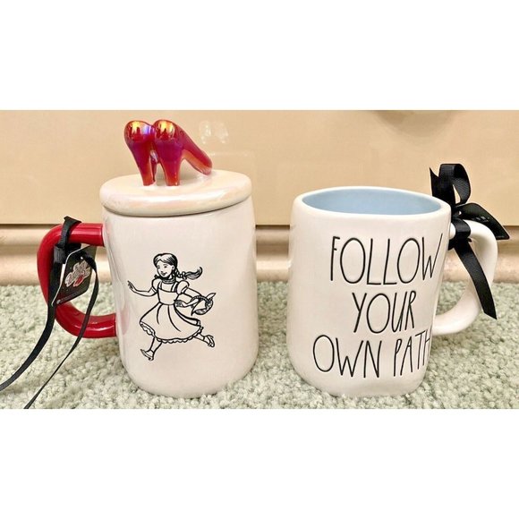 RAE DUNN WIZARD OF OZ MUG SET OF 2 RUBBY SLIPPERS LID + FOLLOW YOUR OWN PATH - Picture 2 of 5